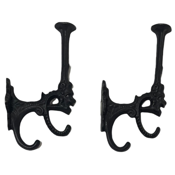 Antique Cast Iron Wall Hooks Ornate Vintage Decorative Cast Iron Scroll Hooks - Picture 1 of 5